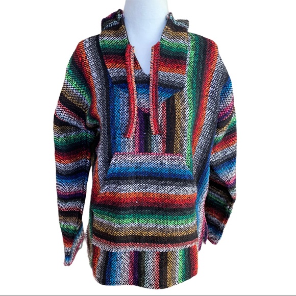 Tops - Multicolored Rasta Baja Hoodie Fleece Lined